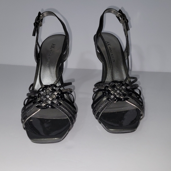 Anne Klein Women's Heel Open Toe sling back Strap Dark Silver Patent y2k Sandals - Picture 1 of 10